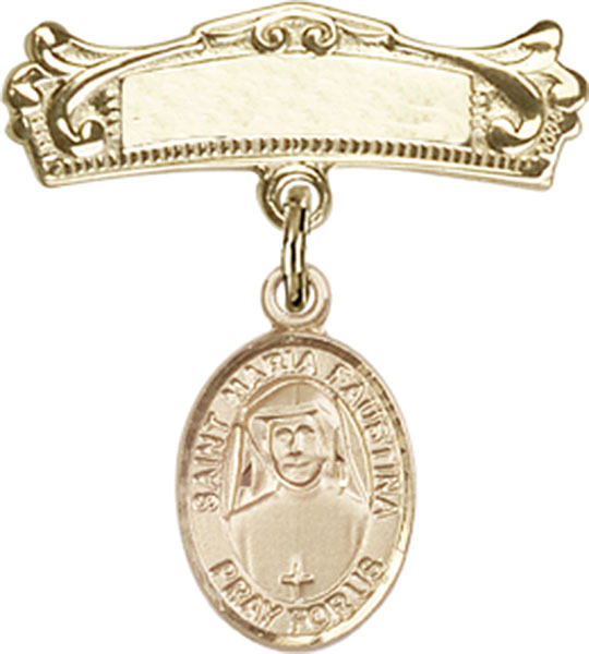 Personalized Baby Badge - Engraved Badge Pin with St. Maria Faustina Charm
