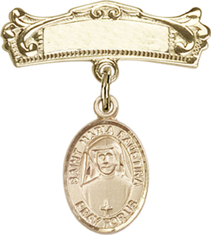Personalized Baby Badge - Engraved Badge Pin with St. Maria Faustina Charm