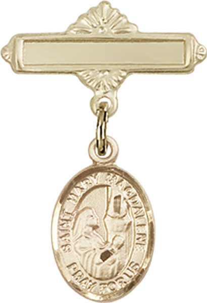 Personalized Baby Badge - Engraved Badge Pin with St. Mary Magdalene Charm