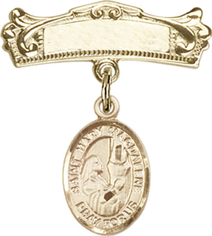 Personalized Baby Badge - Engraved Badge Pin with St. Mary Magdalene Charm