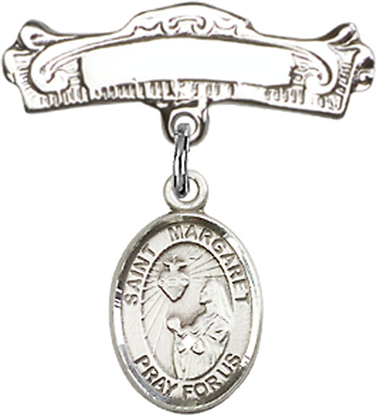 Personalized Baby Badge - Engraved Badge Pin with St. Margaret Mary Alacoque Charm