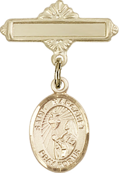Personalized Baby Badge - Engraved Badge Pin with St. Margaret Mary Alacoque Charm