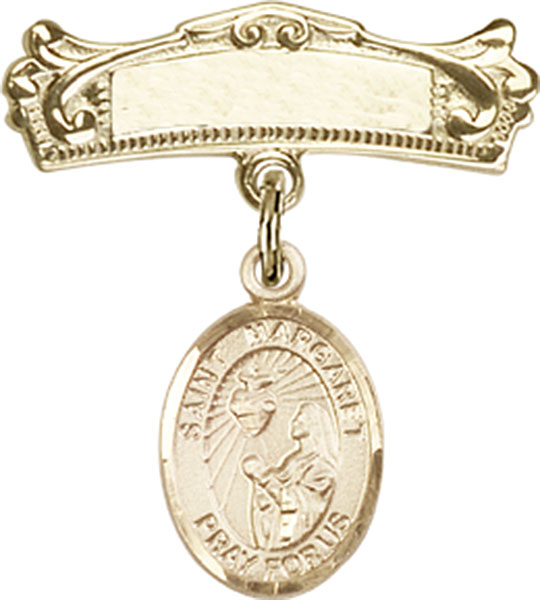 Personalized Baby Badge - Engraved Badge Pin with St. Margaret Mary Alacoque Charm