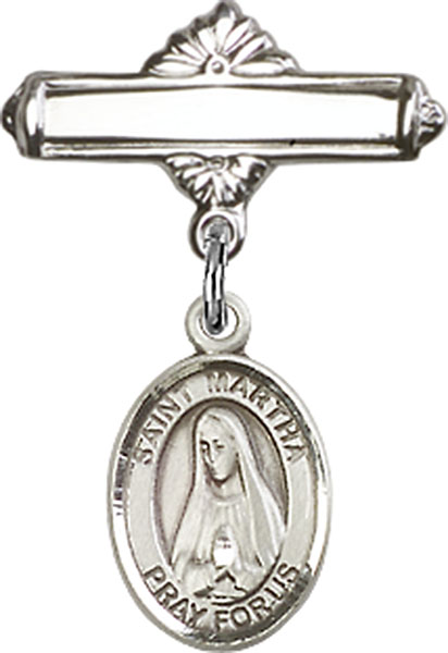 Personalized Baby Badge - Engraved Badge Pin with St. Martha Charm