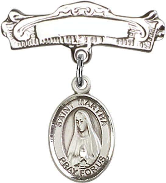 Personalized Baby Badge - Engraved Badge Pin with St. Martha Charm