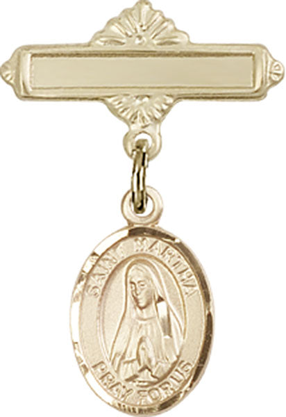 Personalized Baby Badge - Engraved Badge Pin with St. Martha Charm