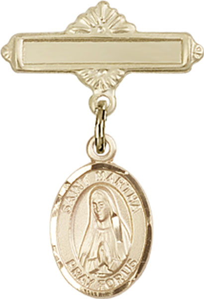 Personalized Baby Badge - Engraved Badge Pin with St. Martha Charm
