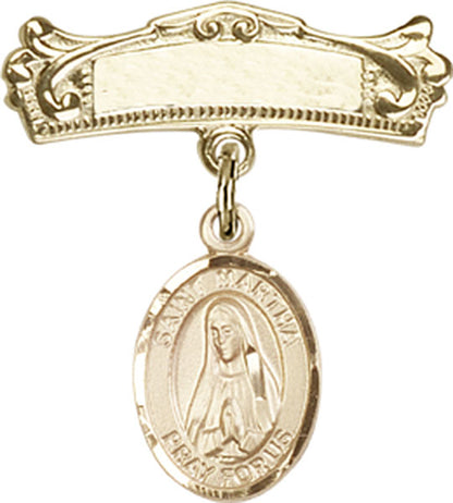 Personalized Baby Badge - Engraved Badge Pin with St. Martha Charm