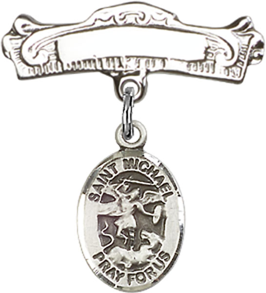 Personalized Baby Badge - Engraved Badge Pin with St. Michael the Archangel Charm