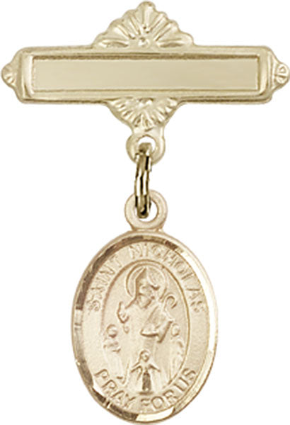 Personalized Baby Badge - Engraved Badge Pin with St. Nicholas Charm