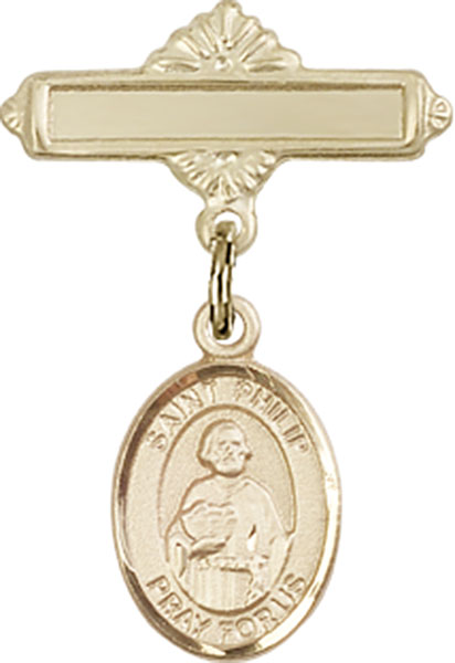 Personalized Baby Badge - Engraved Badge Pin with St. Philip the Apostle Charm