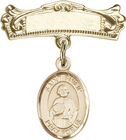 Personalized Baby Badge - Engraved Badge Pin with St. Philip the Apostle Charm