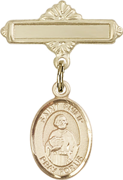 Personalized Baby Badge - Engraved Badge Pin with St. Philip the Apostle Charm