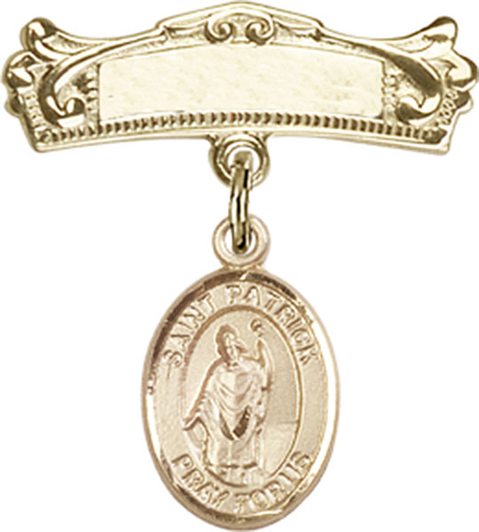 Personalized Baby Badge - Engraved Badge Pin with St. Patrick Charm