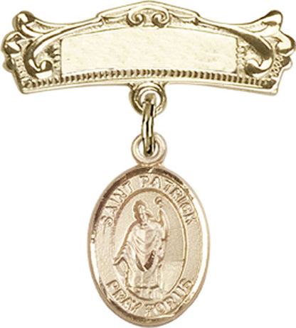 Personalized Baby Badge - Engraved Badge Pin with St. Patrick Charm