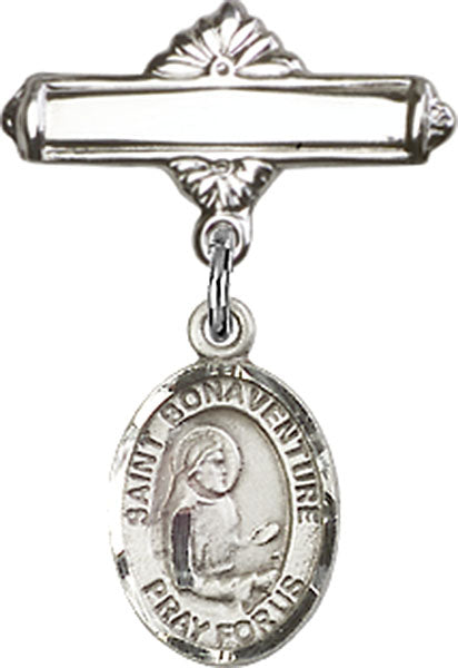 Personalized Baby Badge - Engraved Badge Pin with St. Bonaventure Charm