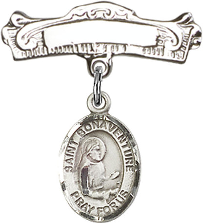 Personalized Baby Badge - Engraved Badge Pin with St. Bonaventure Charm