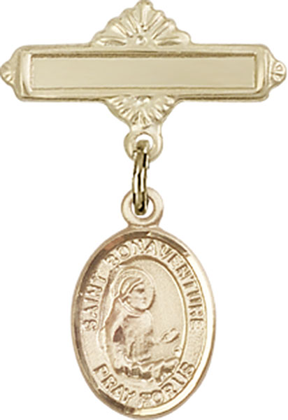 Personalized Baby Badge - Engraved Badge Pin with St. Bonaventure Charm