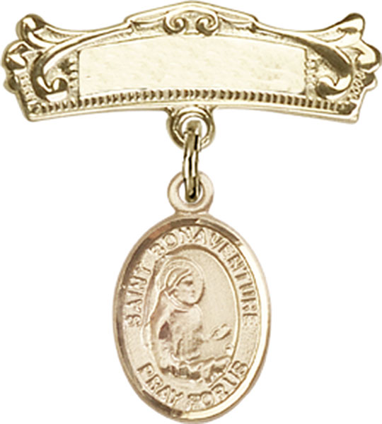 Personalized Baby Badge - Engraved Badge Pin with St. Bonaventure Charm