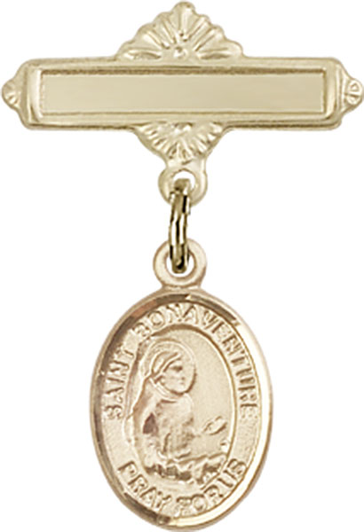 Personalized Baby Badge - Engraved Badge Pin with St. Bonaventure Charm