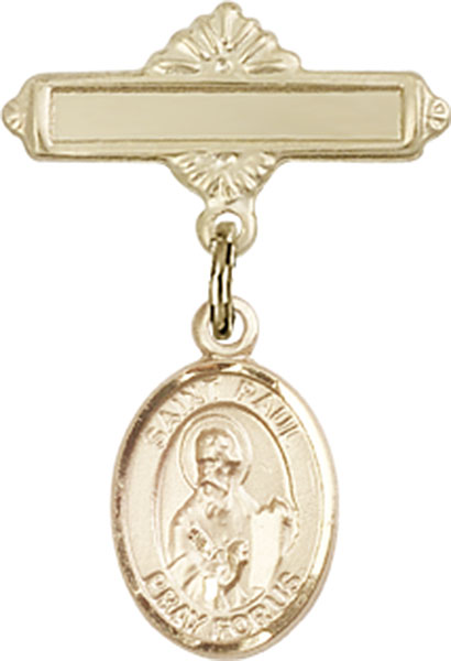 Personalized Baby Badge - Engraved Badge Pin with St. Paul the Apostle Charm