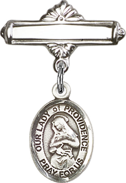 Personalized Baby Badge - Engraved Badge Pin with Our Lady of Providence Charm
