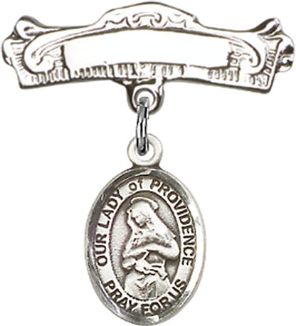 Personalized Baby Badge - Engraved Badge Pin with Our Lady of Providence Charm