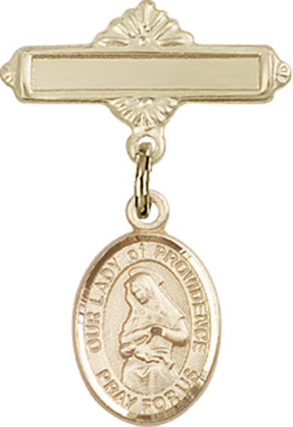 Personalized Baby Badge - Engraved Badge Pin with Our Lady of Providence Charm