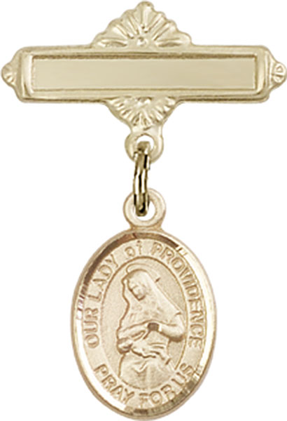 Personalized Baby Badge - Engraved Badge Pin with Our Lady of Providence Charm