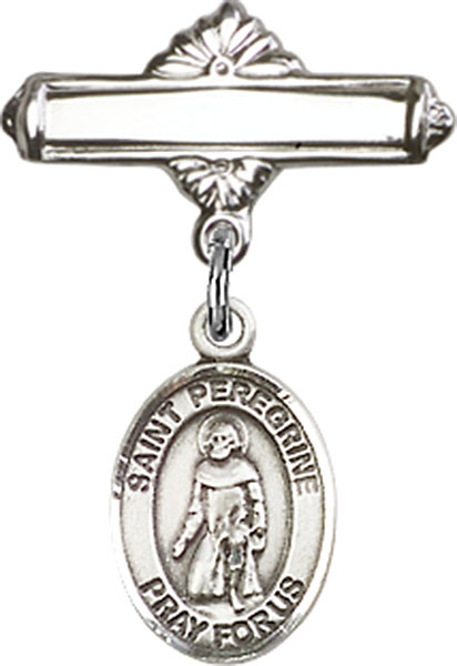 Personalized Baby Badge - Engraved Badge Pin with St. Peregrine Laziosi Charm