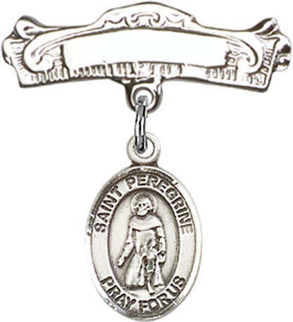Personalized Baby Badge - Engraved Badge Pin with St. Peregrine Laziosi Charm