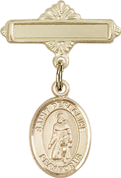 Personalized Baby Badge - Engraved Badge Pin with St. Peregrine Laziosi Charm