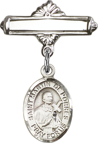 Personalized Baby Badge - Engraved Badge Pin with St. Martin de Porres Charm