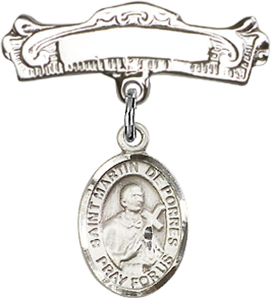 Personalized Baby Badge - Engraved Badge Pin with St. Martin de Porres Charm