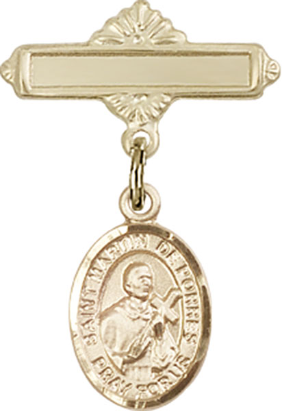 Personalized Baby Badge - Engraved Badge Pin with St. Martin de Porres Charm