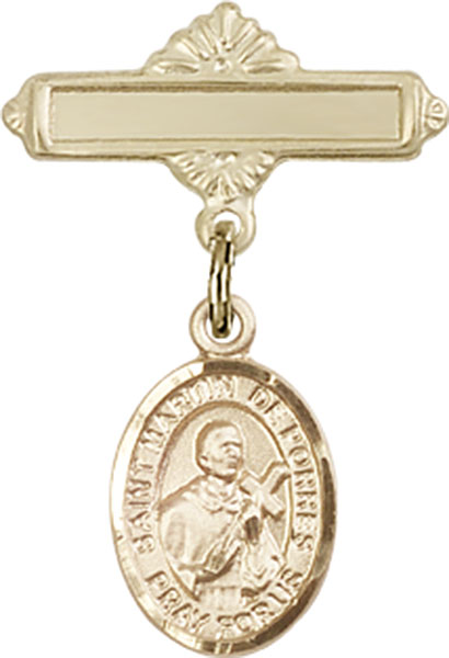 Personalized Baby Badge - Engraved Badge Pin with St. Martin de Porres Charm