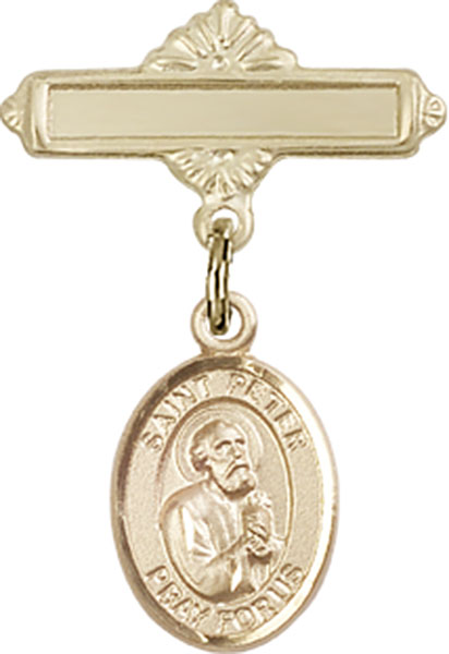 Personalized Baby Badge - Engraved Badge Pin with St. Peter the Apostle Charm