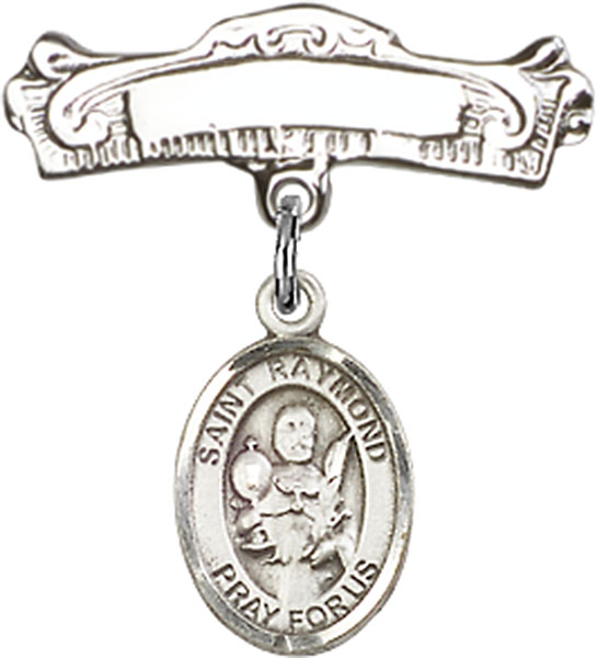 Personalized Baby Badge - Engraved Badge Pin with St. Raymond Nonnatus Charm