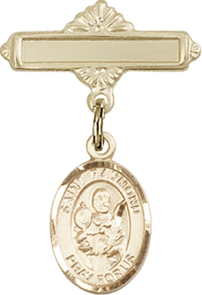 Personalized Baby Badge - Engraved Badge Pin with St. Raymond Nonnatus Charm