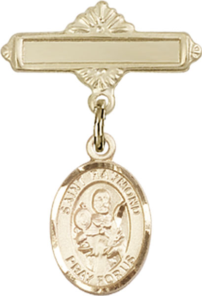 Personalized Baby Badge - Engraved Badge Pin with St. Raymond Nonnatus Charm