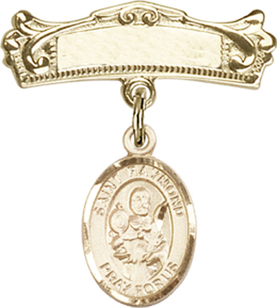 Personalized Baby Badge - Engraved Badge Pin with St. Raymond Nonnatus Charm