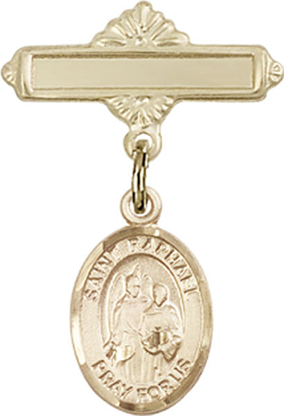 Personalized Baby Badge - Engraved Badge Pin with St. Raphael the Archangel Charm