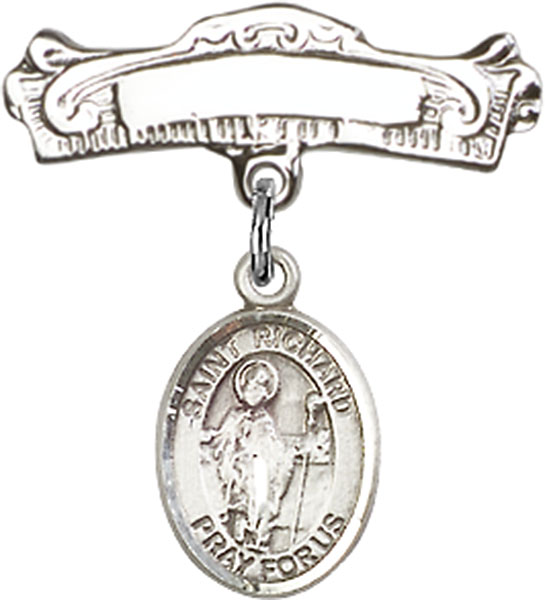 Personalized Baby Badge - Engraved Badge Pin with St. Richard Charm