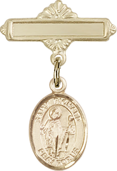 Personalized Baby Badge - Engraved Badge Pin with St. Richard Charm