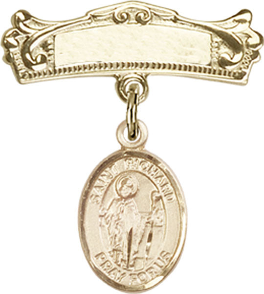 Personalized Baby Badge - Engraved Badge Pin with St. Richard Charm