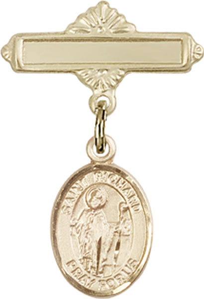Personalized Baby Badge - Engraved Badge Pin with St. Richard Charm
