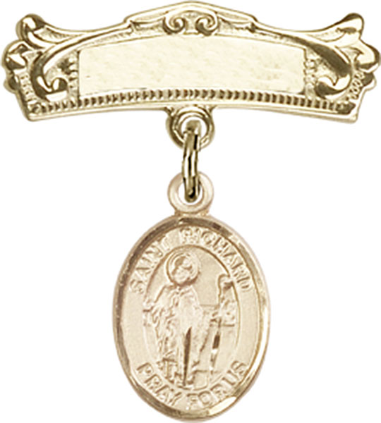 Personalized Baby Badge - Engraved Badge Pin with St. Richard Charm