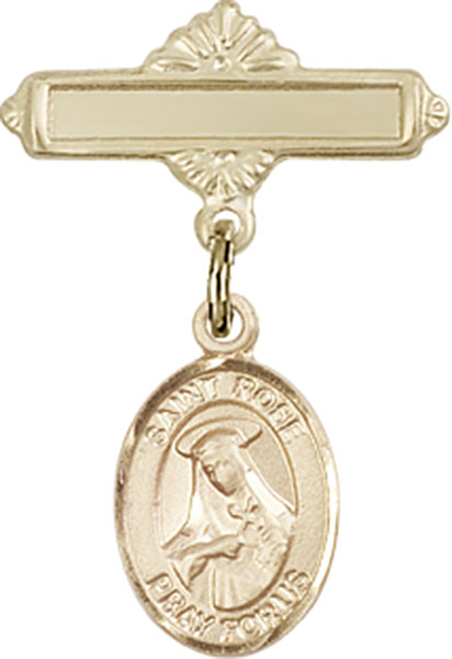 Personalized Baby Badge - Engraved Badge Pin with St. Rose of Lima Charm
