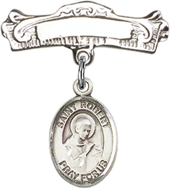 Personalized Baby Badge - Engraved Badge Pin with St. Robert Bellarmine Charm