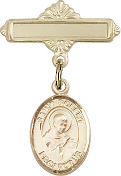 Personalized Baby Badge - Engraved Badge Pin with St. Robert Bellarmine Charm